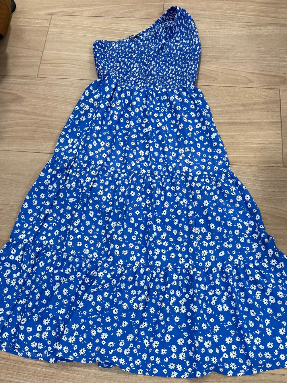 BTFBM One-Shoulder Blue Floral Maxi Dress